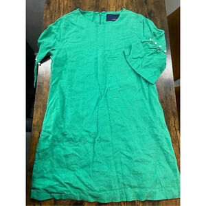 laundry brand green linen bell sleeve pearl detail on sleeve